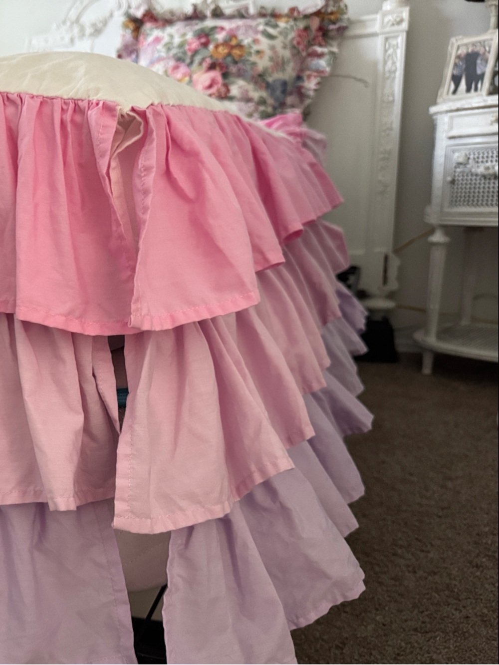 Pink and Lavender Tiered Ruffle Crib Skirt 16” drop